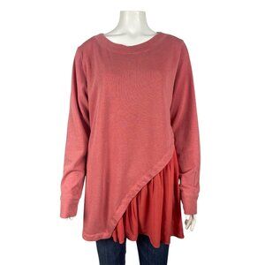 Soft Surroundings Elevate Tunic Sweatshirt Large Asymmetrical Ruffle Coral